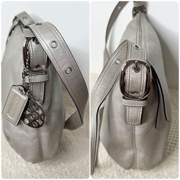 Coach Alexandria Silver Metallic Leather Slim Duffle Sac 13890W Crossbody Bag - Picture 5 of 8